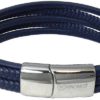 Pulsera de piel 2 trenzas y 2 lisos azul marino cierre acero - Kronos