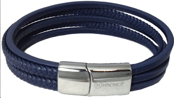 Pulsera de piel 2 trenzas y 2 lisos azul marino cierre acero - Kronos