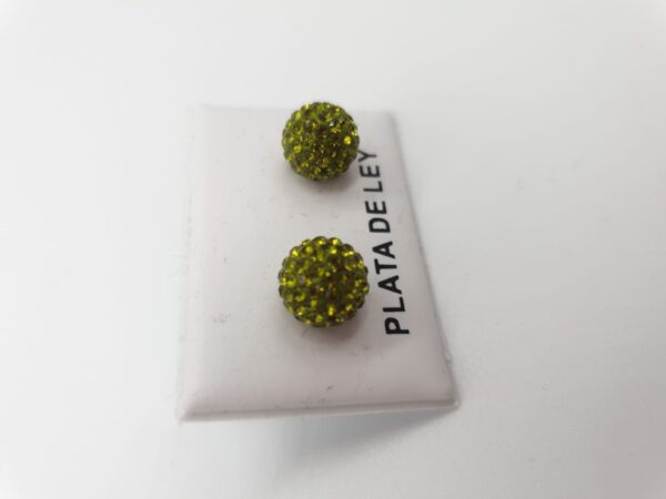 Pendientes Plata Bola con strass Verde