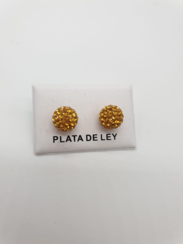 Pendientes Plata Bola con strass Ambar