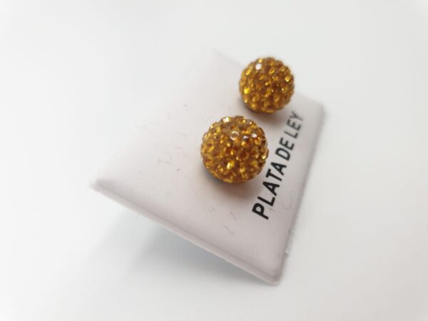 Pendientes Plata Bola con strass Ambar