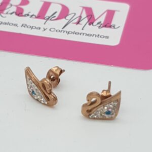 Pendiente Acero Dorado, Cisnes y Strass