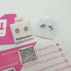 pendiente plata y piedra redondo Pendiente Acero Circulo Plateado y Strass