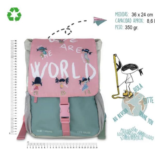 MOCHILA-ESCOLAR-SALUDOS-INFO-TECNICA Mochila-Pizarra escolar Saludos - Pepita Viajera
