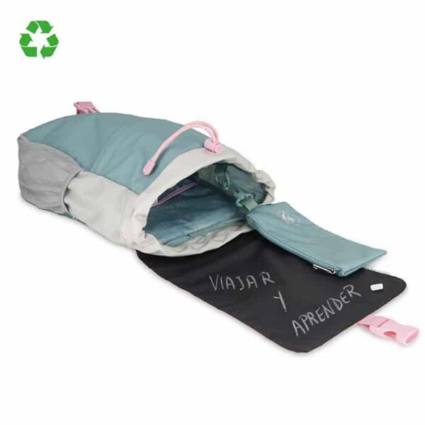 MOCHILA-ESCOLAR-SALUDOS-PIZARRA Mochila-Pizarra escolar Saludos - Pepita Viajera