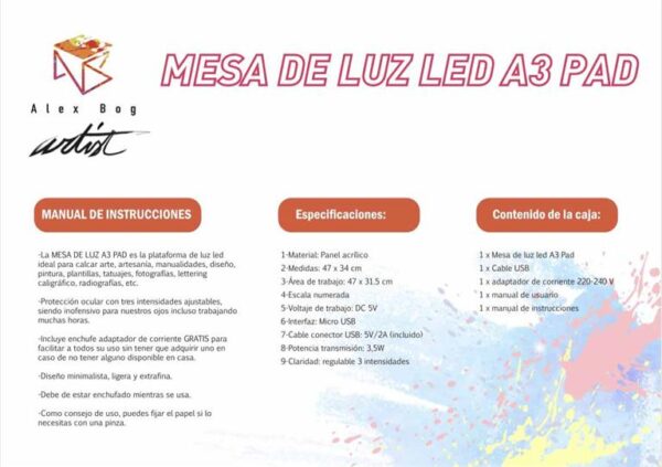 MESA LUZ LED A3 PAD ARTIST