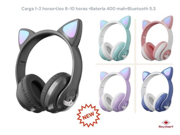 Auricular-cat-bluetooth AURICULAR CAT LUCES NEON ,BLUETOOTH 5.0