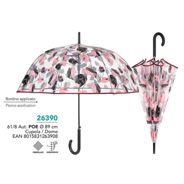 Paraguas automático con cúpula transparente Paraguas hojas rosas automático con cúpula transparente