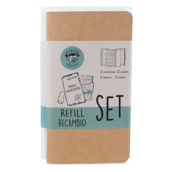 RECAMBIONOTEBOOKS-FRONTAL-PACK Recambio libretas y tarjeteros para cuadernos de viaje