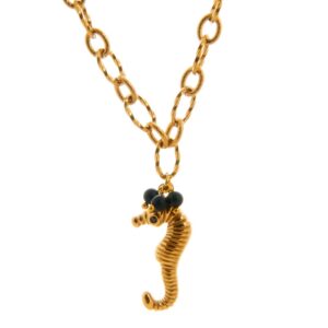 Collar Mykonos Caballito de Mar  Alexah Acero Dorado y Negro