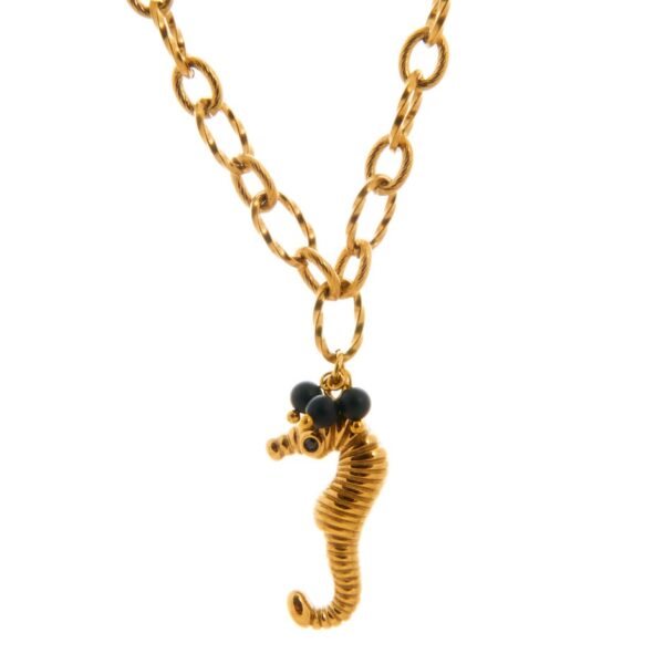 Collar Mykonos Caballito de Mar  Alexah Acero Dorado y Negro