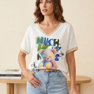 camiseta-oversize-oso Camiseta Oversize con Detalles de Brillo y Estampado Oso - Tallas Grandes