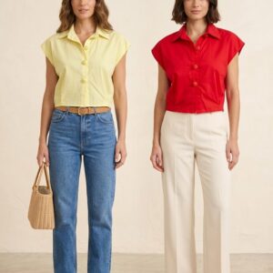 Blusa Camisera Crop con Botones Artesanales Rosa - Dos Colores Blusa Camisera Crop con Botones Artesanales Rosa - Dos Colores