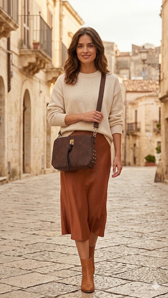 Bolso Bandolera Marrón Chocolate con Nudo y Tachuelas Doradas Bolso Bandolera Marrón Chocolate con Nudo y Tachuelas Doradas