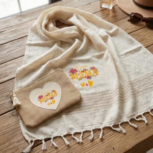 Set Regalo Mamá Floral Pareo de Algodón (80x160cm) y Neceser de Yute a Juego Set Regalo Mamá Floral Pareo de Algodón y Neceser de Yute