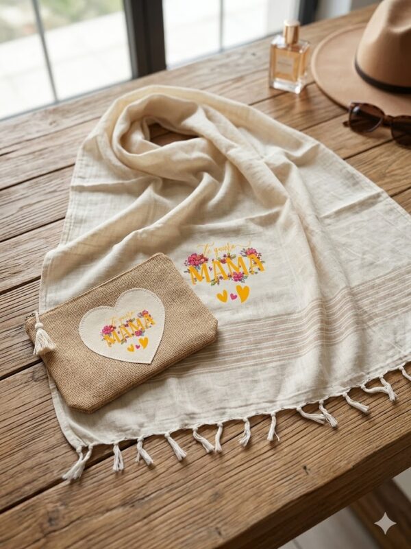 Set Regalo Mamá Floral  Pareo de Algodón y Neceser de Yute