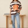 camiseta-flower1 Camiseta Oversize Rayas Marrones y Crema - Oso Floral "Love"