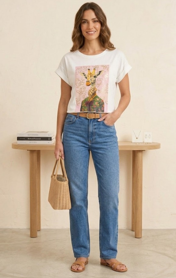 camiseta-jirafa-rosa Camiseta Mujer Jirafa "Vintage Style"