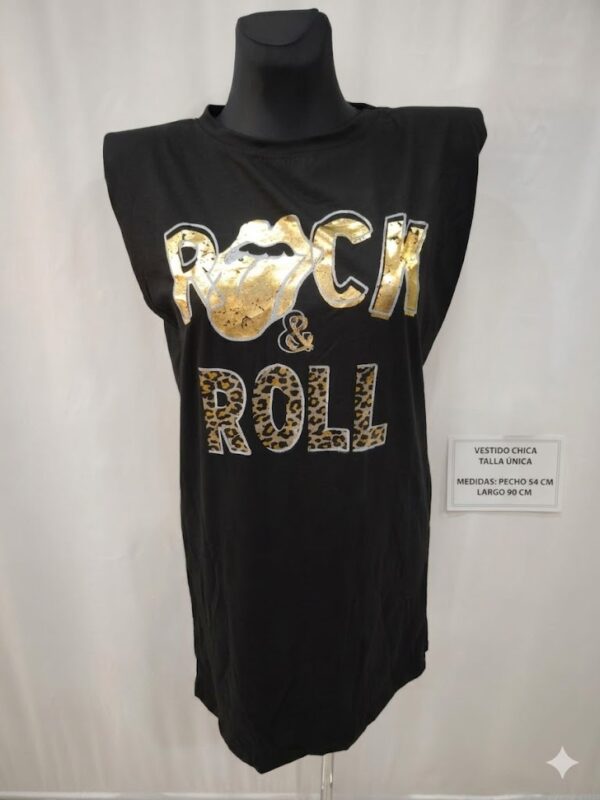 vestido-rock-hombreras Vestido Camiseta Rockero Sin Mangas | "ROCK & ROLL" Oro y Leopard |