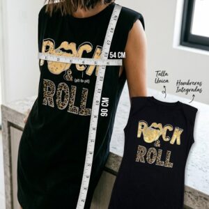 Vestido Camiseta Rockero Sin Mangas | "ROCK & ROLL" Oro y Leopard |