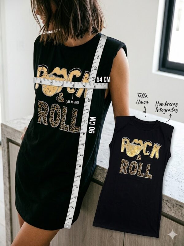 vestido-rock-hombreras4 Vestido Camiseta Rockero Sin Mangas | "ROCK & ROLL" Oro y Leopard |