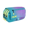 Estuche portatodo 4 cremalleras con solapa Sunset, turquesa