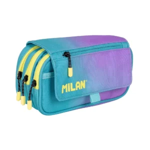 Estuche portatodo 4 cremalleras con solapa Sunset, turquesa