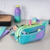 Estuche portatodo 4 cremalleras con solapa Sunset, turquesa