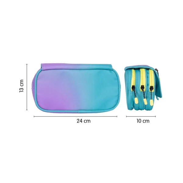 Estuche portatodo 4 cremalleras con solapa Sunset, turquesa