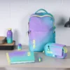 Estuche portatodo 4 cremalleras con solapa Sunset, turquesa