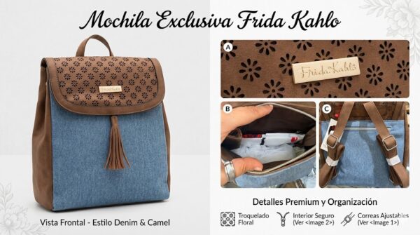 Mochila Exclusiva Frida Kahlo - Colección Arte y Estilo Denim