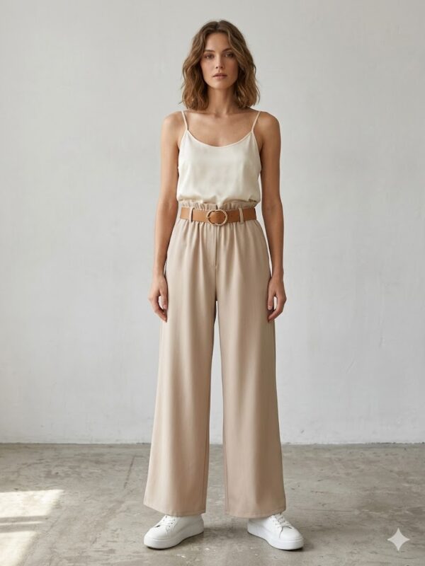 Pantalón Palazzo Fluido con Cintura Elástica y Cinturón