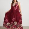 Vestido Largo Plisado Flores Silvestres con Cuello Lurex