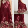Vestido Largo Plisado Flores Silvestres con Cuello Lurex