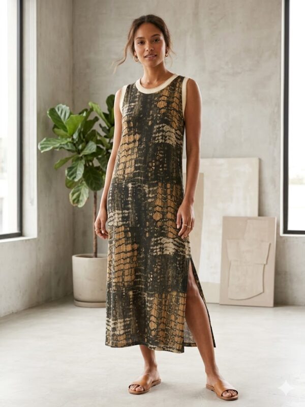 Vestido Midi Eros Estampado Orgánico – Abertura Lateral