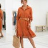Vestido Túnica de Algodón con Bajo de Encaje – Color Teja Vestido Túnica de Algodón con Bajo de Encaje – Color Teja