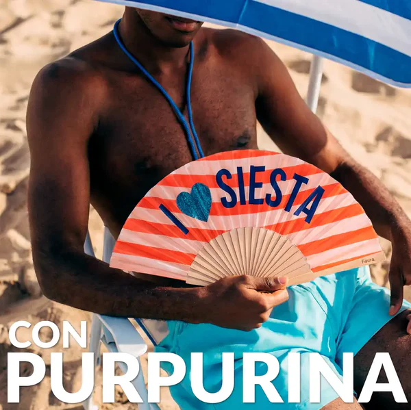 Abanico I love siesta purpurina
