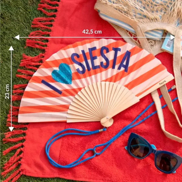 Abanico I love siesta purpurina