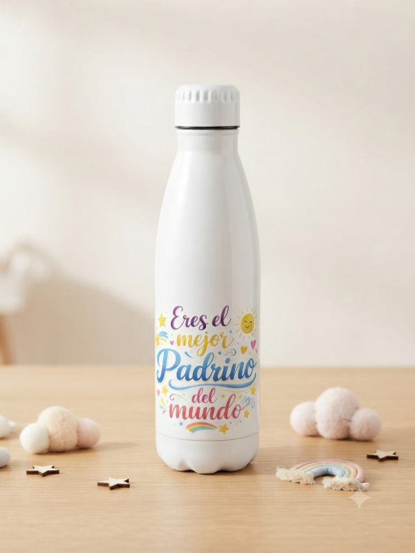 botella-padrino Botella Metálica Blanca "Eres el mejor Padrino del mundo"
