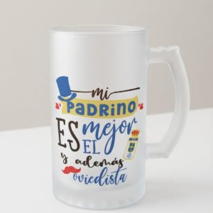 Jarra de Cerveza Esmerilada "Mi Padrino es el mejor y además oviedista"
