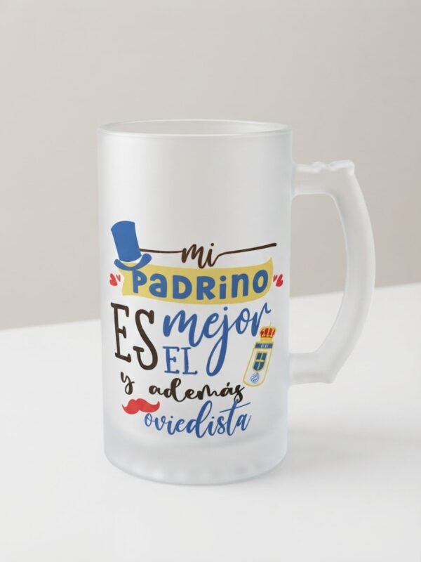 Jarra de Cerveza Esmerilada "Mi Padrino es el mejor y además oviedista"