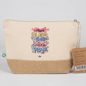 Neceser de Tela Grande "Si Tiras Toalla que sea en la Playa" – Algodón 100% Orgánico Fairtrade (21x27 cm)