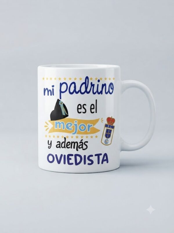taza-padrino-oviedo Taza Original "Mi Padrino es el Mejor y además Oviedista" – Regalo Ideal para Padrinos Forofos del Real Oviedo