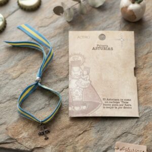 Pulsera de Acero con Cinta de Asturias y Cruz de la Victoria