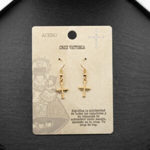 pendientes acero dorado asturias Pendientes Cruz de la Victoria en Acero - Elegancia y Tradición