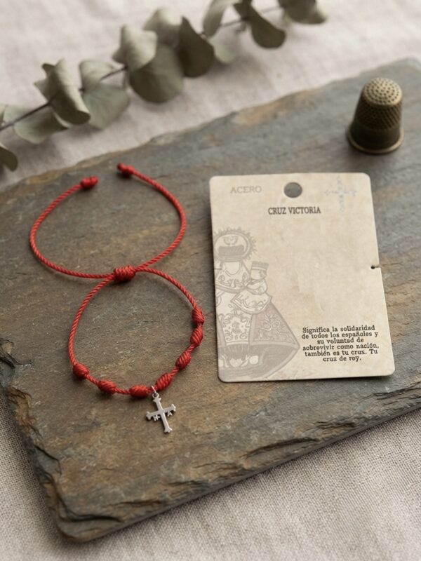 Pulsera de Acero Cruz Victoria 7 nudos roja