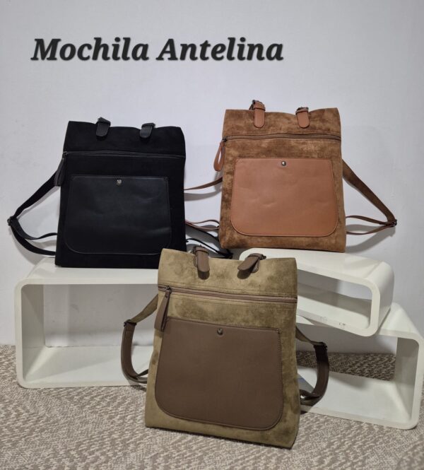 Mochila de Antelina Convertible con Bolsillo Frontal