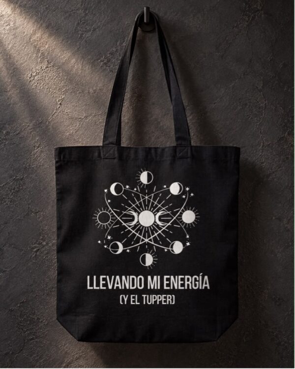 Tote Bag de Algodón Negra - Llevando mi energía (y el tupper)